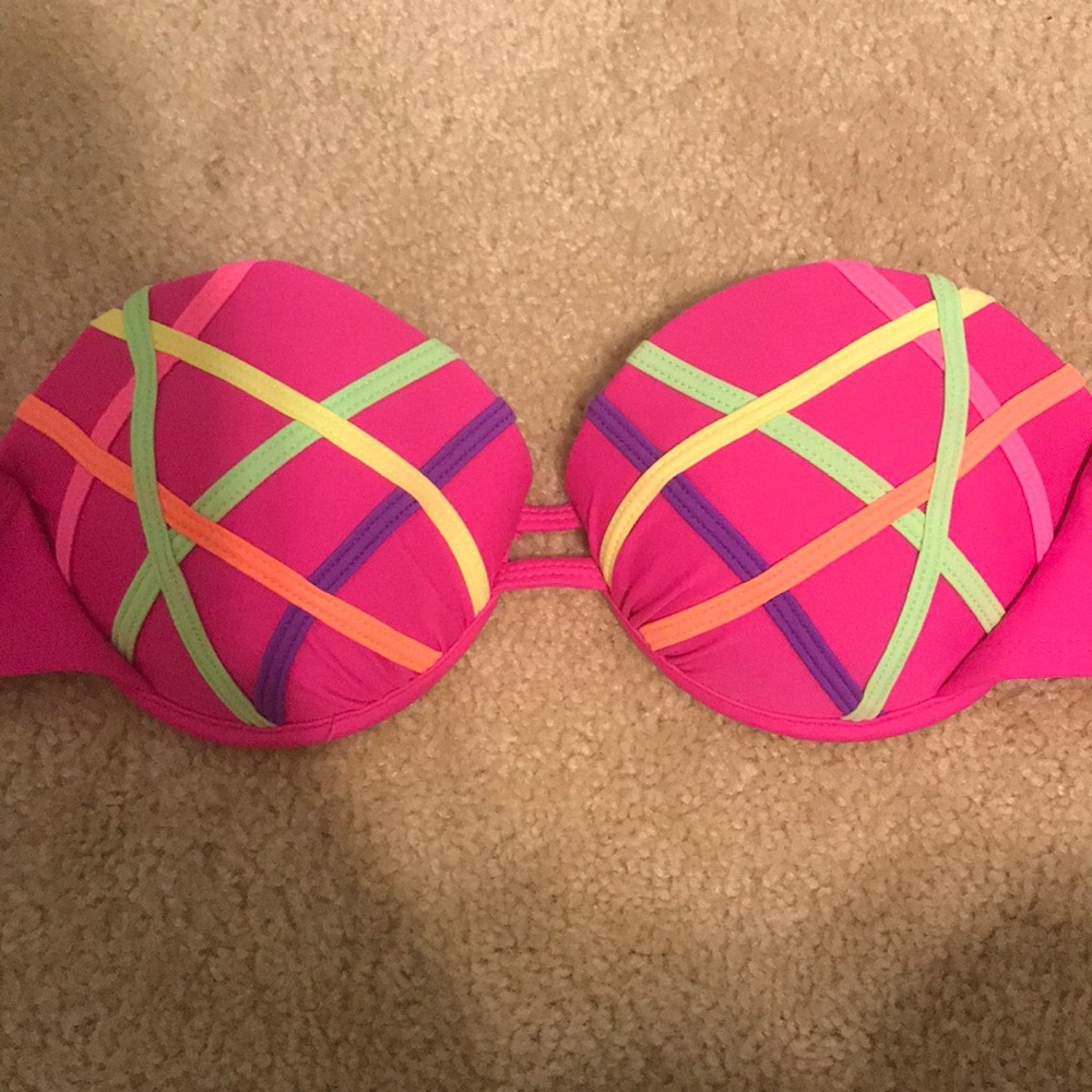 Neon, strapless bathing suit top